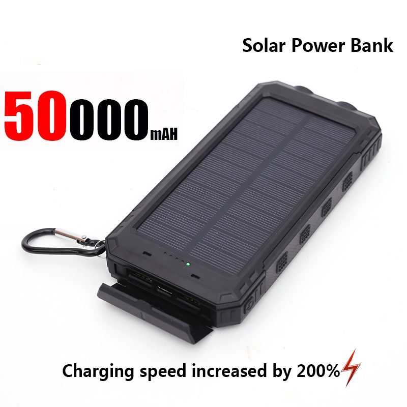 Banco de energía Solar de 50000mAh, cargador portátil de carga rápida de gran capacidad, cordón, brújula, batería externa, energía de respaldo para exteriores: green