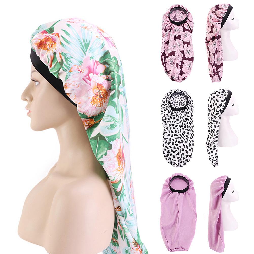 Gorro Floral largo de satén con cola para mujer, gorro para dormir de noche, herramienta de salón, gorro Herramienta de Peinado para el cuidado del cabello