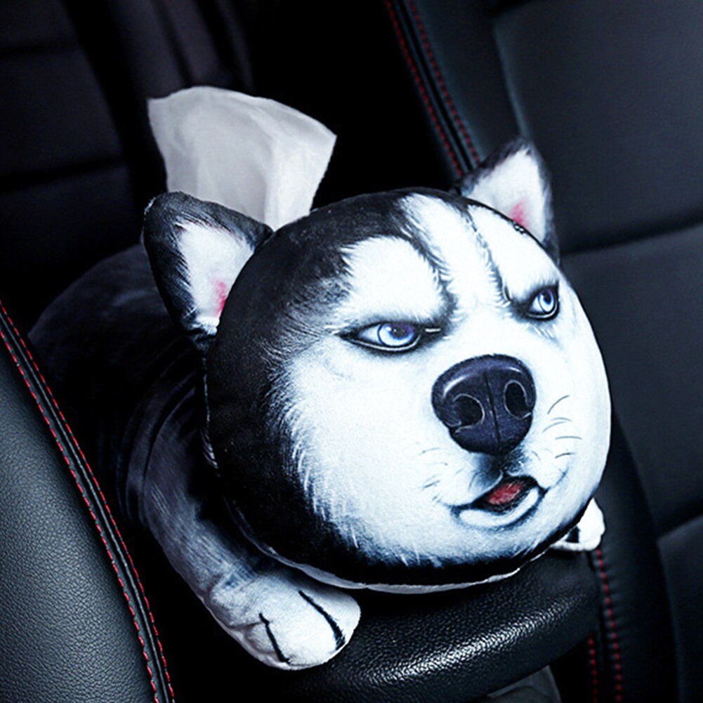 Case Napkin Car Tissue Box Armrest Accessories Plush Toy Paper Dispenser Home Cute Cartoon Multifunctional Interior Decoration: Husky