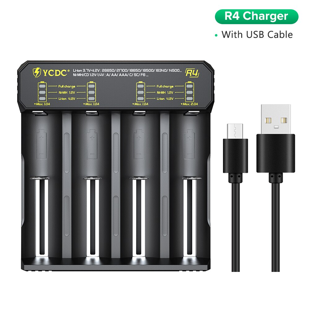 Universele Batterij Oplader Voor 18650 26650 21700 18350 Aa Aaa 3.7V/3.2V/1.2V Nimh 18650 batterij Usb Smart Charger: R4