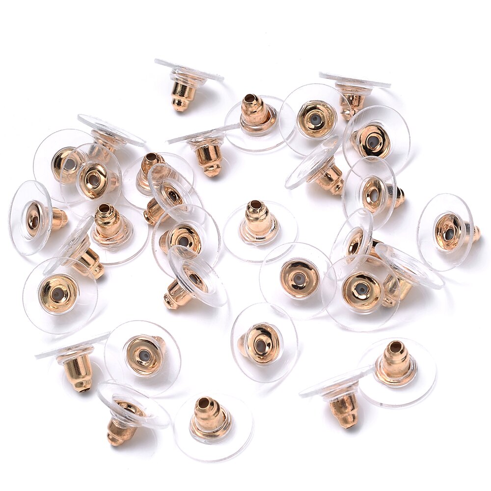 100 st/lot metall örhänge ryggar kula öronproppar proppar guld silver pläterade öron dubbar bak örhänge smycken tillbehör 6*11mm: Kc