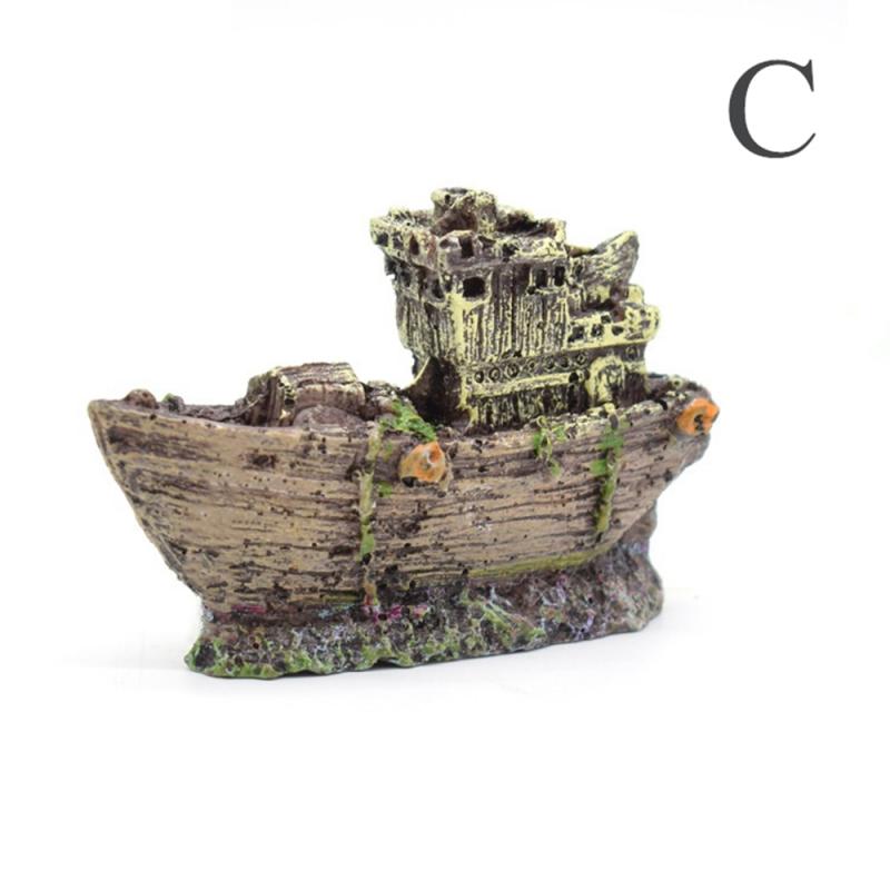 Decoración Para tanque de peces, barco pirata, decoración de barco de resina, decoraciones de acuario, accesorios: C