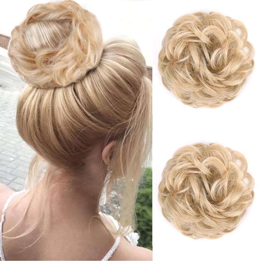 Girls Hair Buns Synthetic Curly Chignon Wrap On Messy Bun Ponytails With Rubber Band Hair Extensions For Women