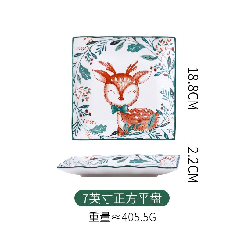 Cartoon Ceramic Kids Plate Set Dinning Food Deer Restaurant Nordic Plates Dinner Serving Platos De Cena Home Tableware DL60PZ: 7 inch Square plate
