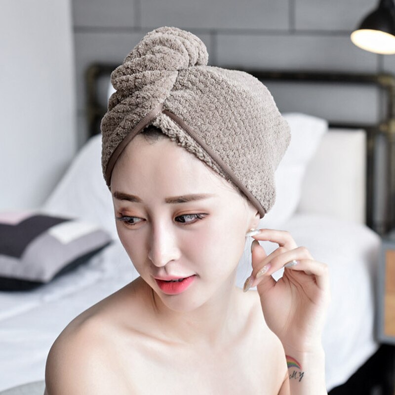 Toalla de microfibra para el cabello, secado de cabello, gorra de secado rápido, toalla de cabeza giratoria con botón xr: coffee