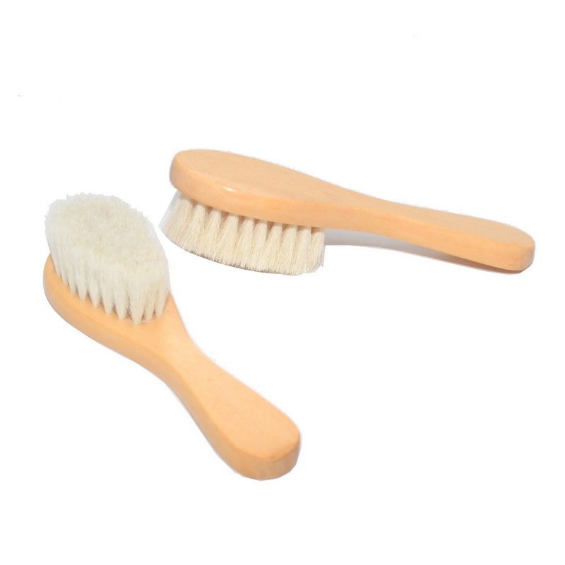 Cepillo de madera para bebé, peine de lana Natural pura, cepillo para bebé recién nacido, cepillo para el cabello infantil, masajeador de cabeza, cuidado del bebé