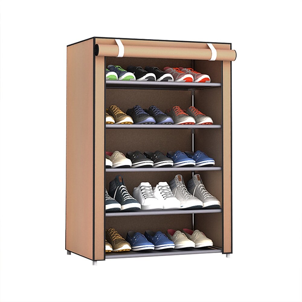 Multi Tiers Dust Proof Portable Steel Stackable Storage Non-Woven Fabric Shoe Stands Organizer Closet Home Holder Shelf Cabinet: coffee 6layers