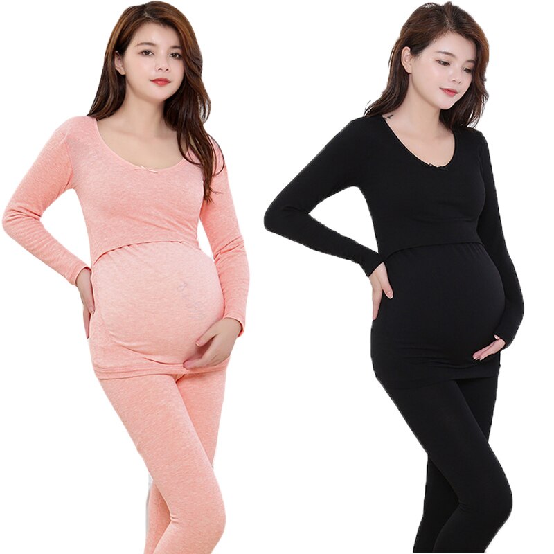 Conjunto de ropa interior térmica de maternidad para lactancia, ropa de embarazo para amamantar, traje de dormir para amamantar, 0201