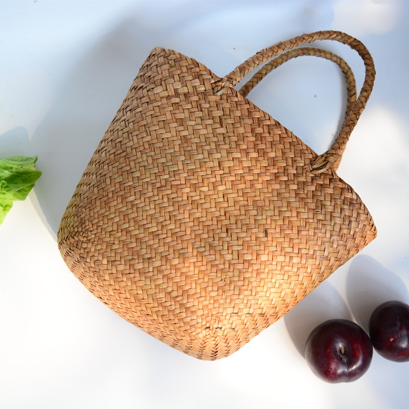 Casual Borsa di Paglia Naturale di Vimini Sacchetti di Tote Delle Donne Intrecciato Borsa per Il Giardino Fatti a Mano Mini Rattan Intrecciato Borse