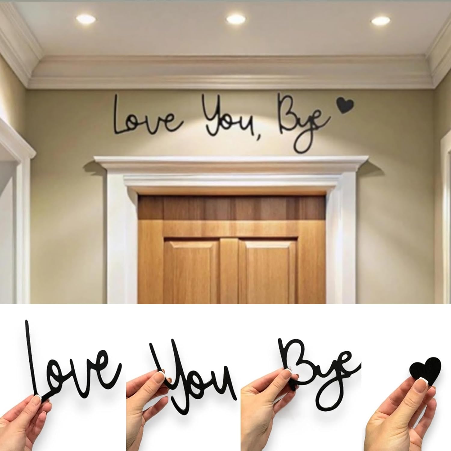 Love You Bye Sign Boven Deur Topper Decoratie Muurkunst Houten Script Decor voor Deur Thuis Valentijnsdag Bruiloft Thanksgiving Cadeau: Golden