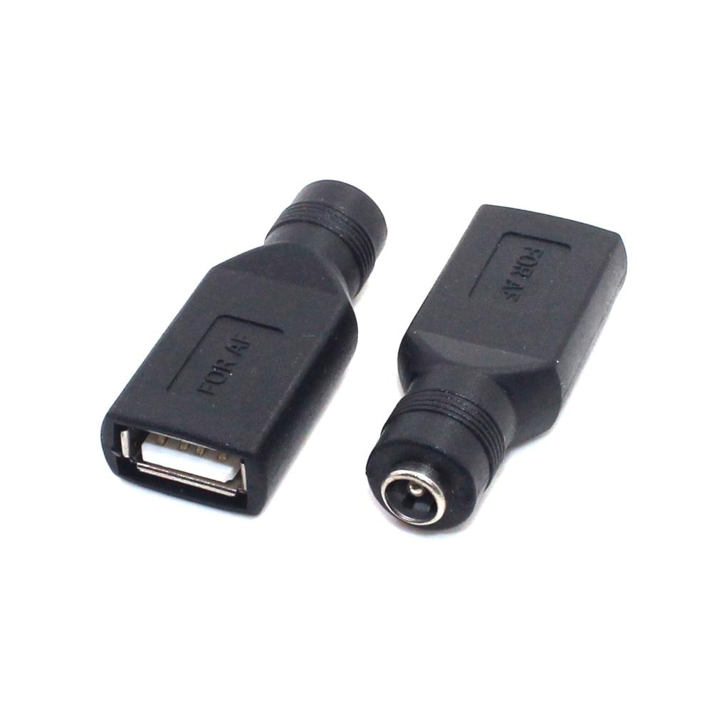 Female Jack To USB 2.0 Male Plug / Female Jack 5V DC Power Plugs Connector Adapter Laptop 5.5*2.1mm Black Color