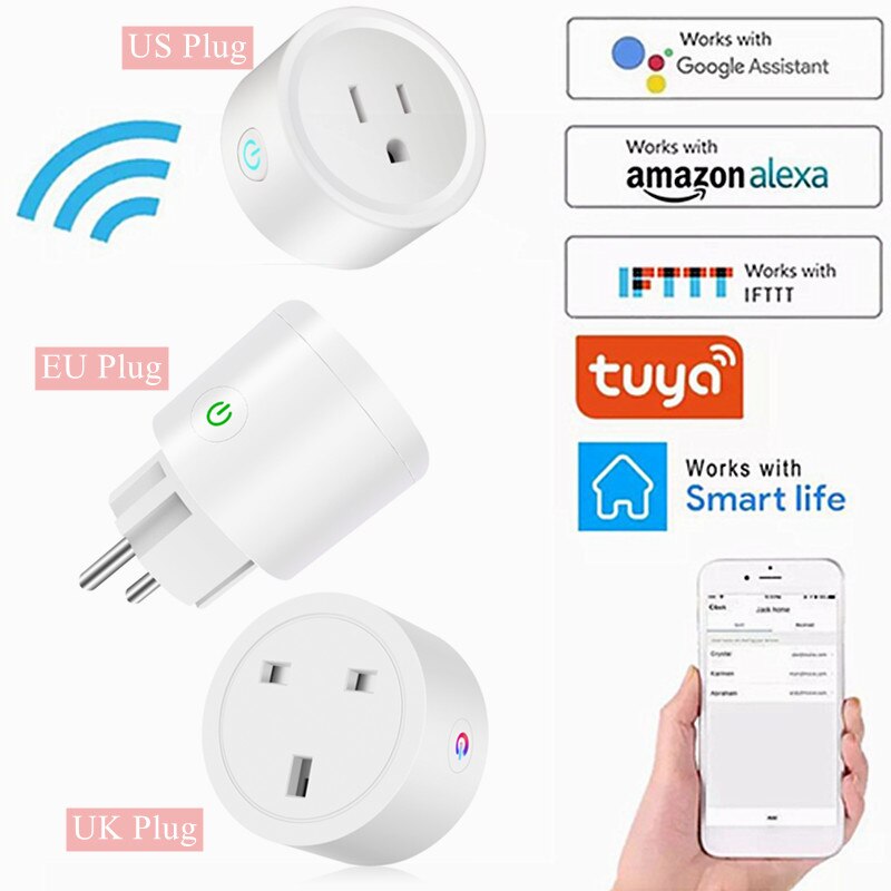 Smart Stikkontakt Adapter Wi-Fi Tuya - Stemmestyring App Smart Life - Virker med Alexa Google Home
