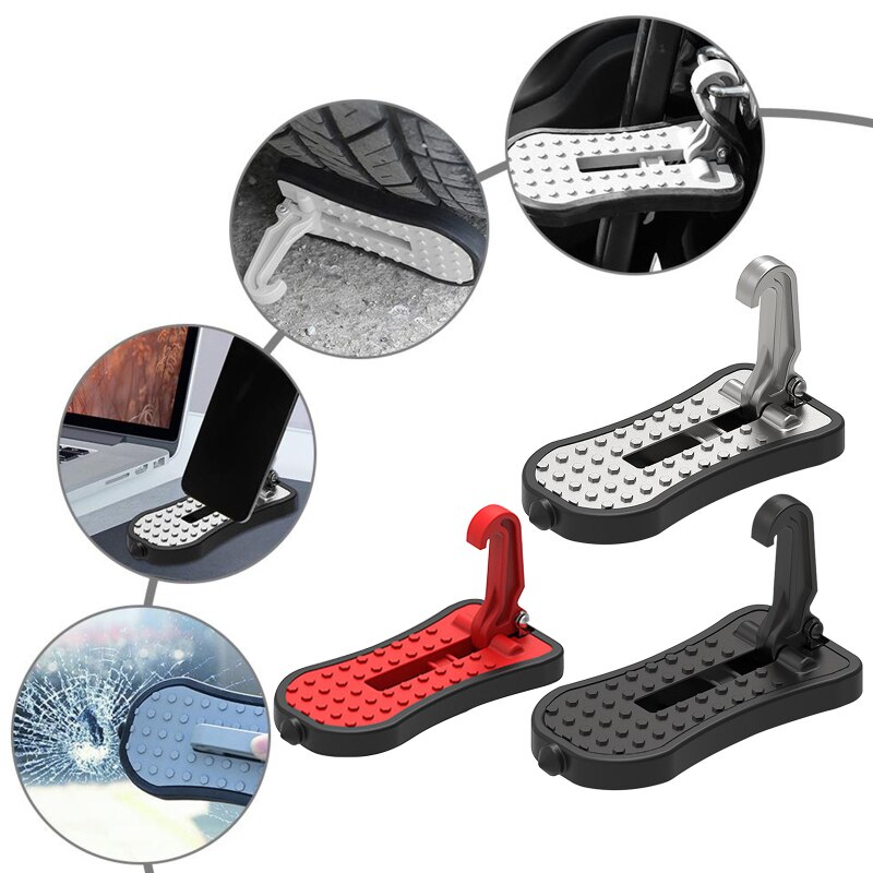 Aluminium Folding Car Door Step Pedal with Hooked for Auto Rooftop Luggage Ladder Universal Foot Pegs Doorstep Safety Hammer