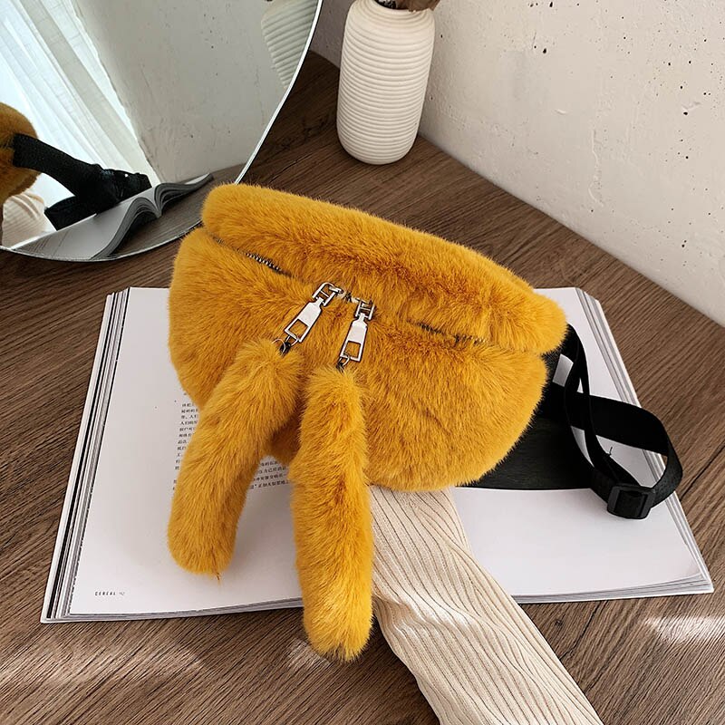 Trendige gürteltasche für damen, winter-samt-brusttasche, einfarbige schultertasche, bauchtasche, damen-outdoor-sportgürtel: Gelbe hüfttasche