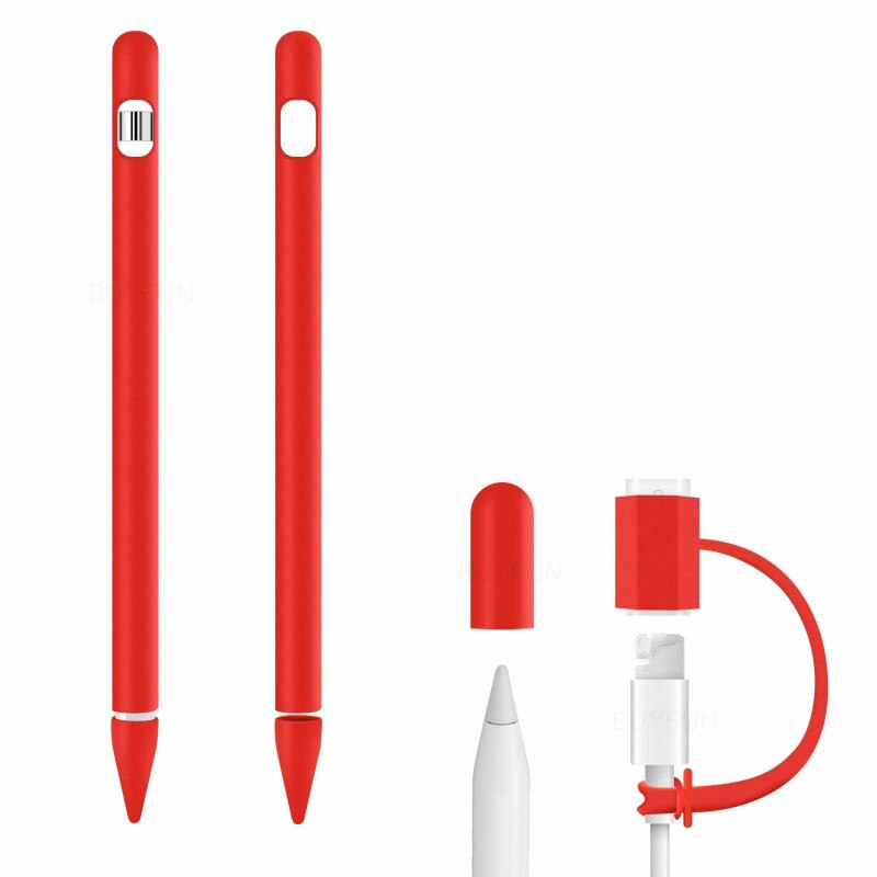 Funda 4 en 1 Anti Cable perdido de silicona suave para Apple Pencil 1 Compatible con ipad Tablet Touch Pen Stylus funda protectora: red