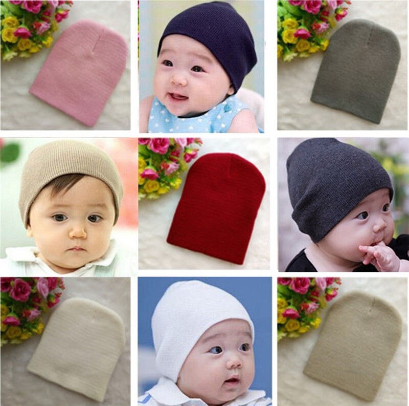 Märke baby hattar mössor vinter varm flicka pojke småbarn spädbarn barn barn söt mössa keps unisex solid stickad mössa