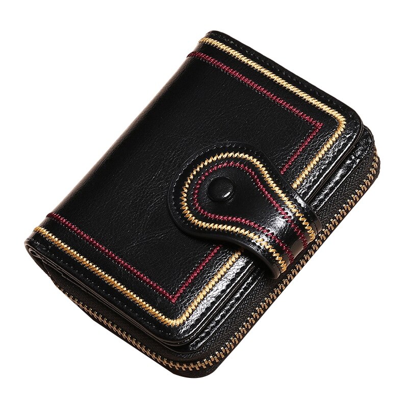 Dames leren portemonnee handgemaakte zachte leren korte portemonnee kwastje portemonnee portemonnee kaarthouder dames kleur portemonnee: Zwart