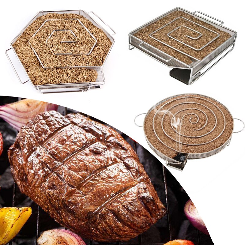 Meibum kold røg generator pille ryger bakke camping rustfrit stål grill tilbehør kød bacon fisk grill bageværktøj