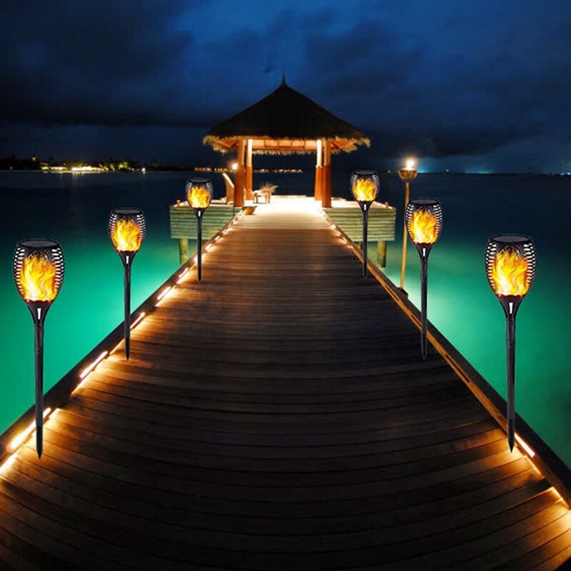 Solar Torch Lights With Flickering Flames IP65 Waterproof Outdoor Dancing Flame Torches For Garden Patio Fence Pathways