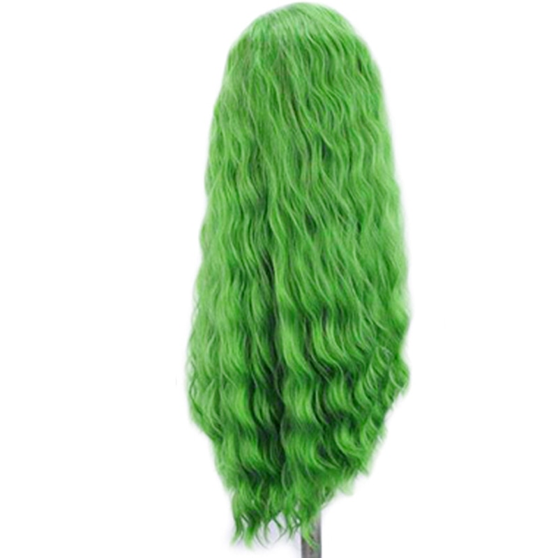 Peluca de ondas profundas carisma, peluca sintética en parte lateral con malla frontal, pelo de fibra resistente al calor, pelucas verdes para mujeres, línea de cabello Natural