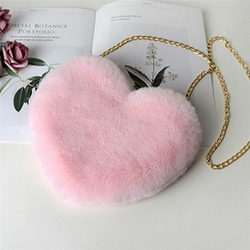 Borsa a forma di cuore da donna borsa a tracolla a catena femminile di moda borsa a tracolla a spalla in peluche amore regalo di san valentino: Colore rosa