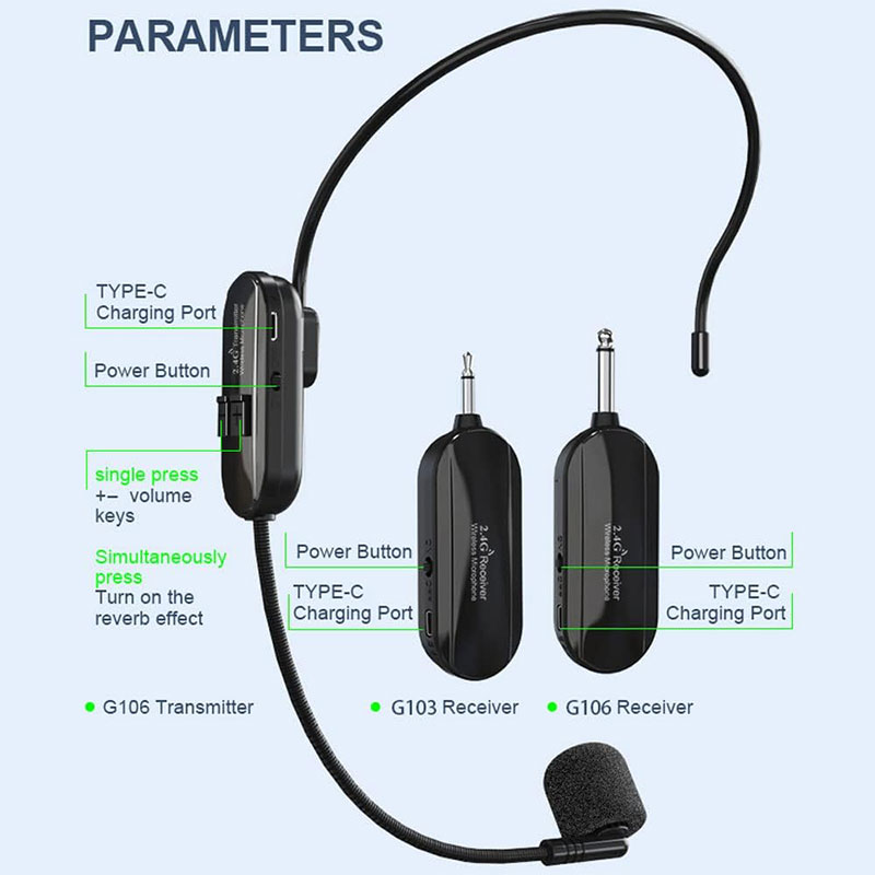 Profession elles drahtloses Headset Mikrofon Sender Mikrofon für Voice Pa System Radio Gitarre Lehre Gaming drahtloses Mikrofon