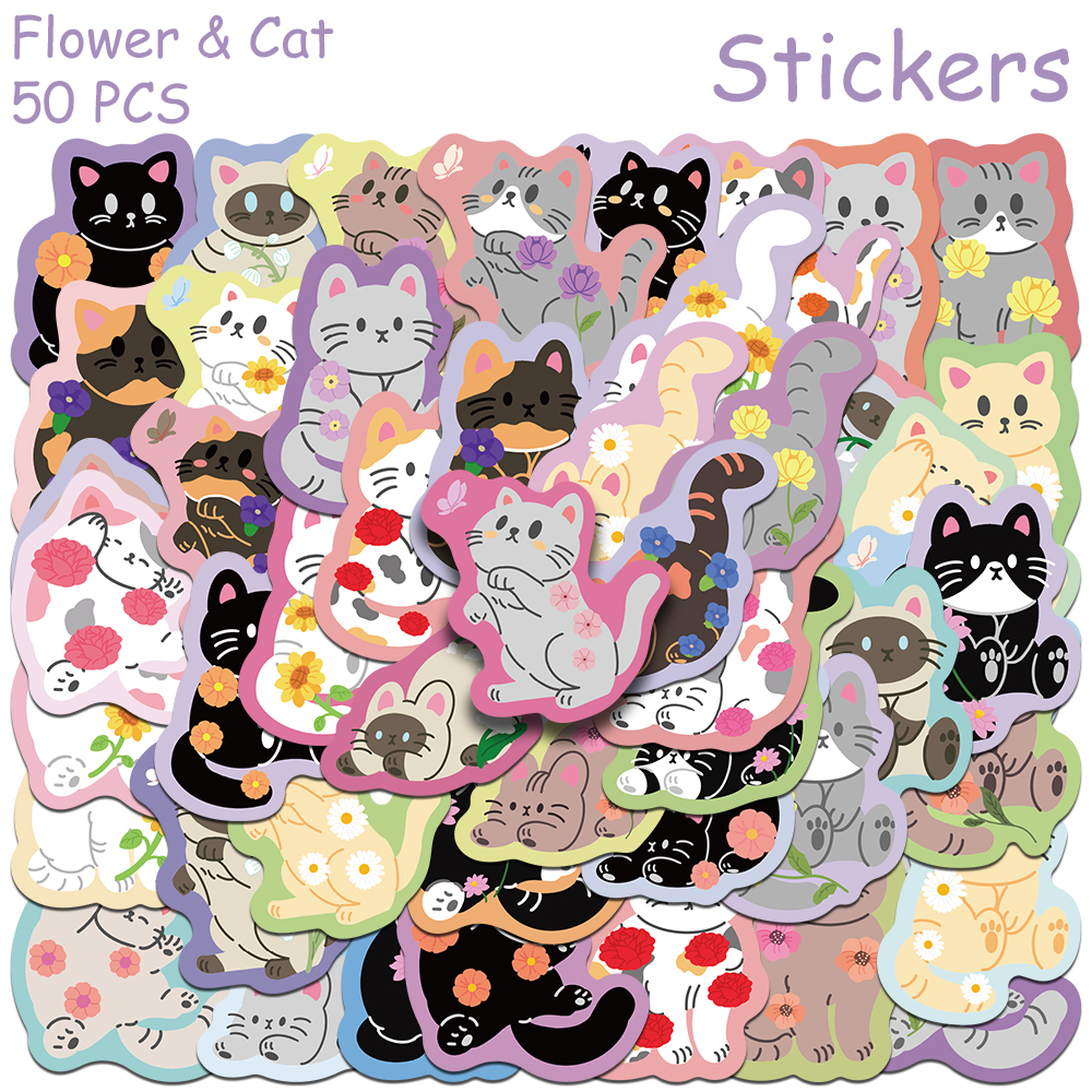 50pcs Cartoon Cute Cat Stickers Decals For Laptop ... – Grandado