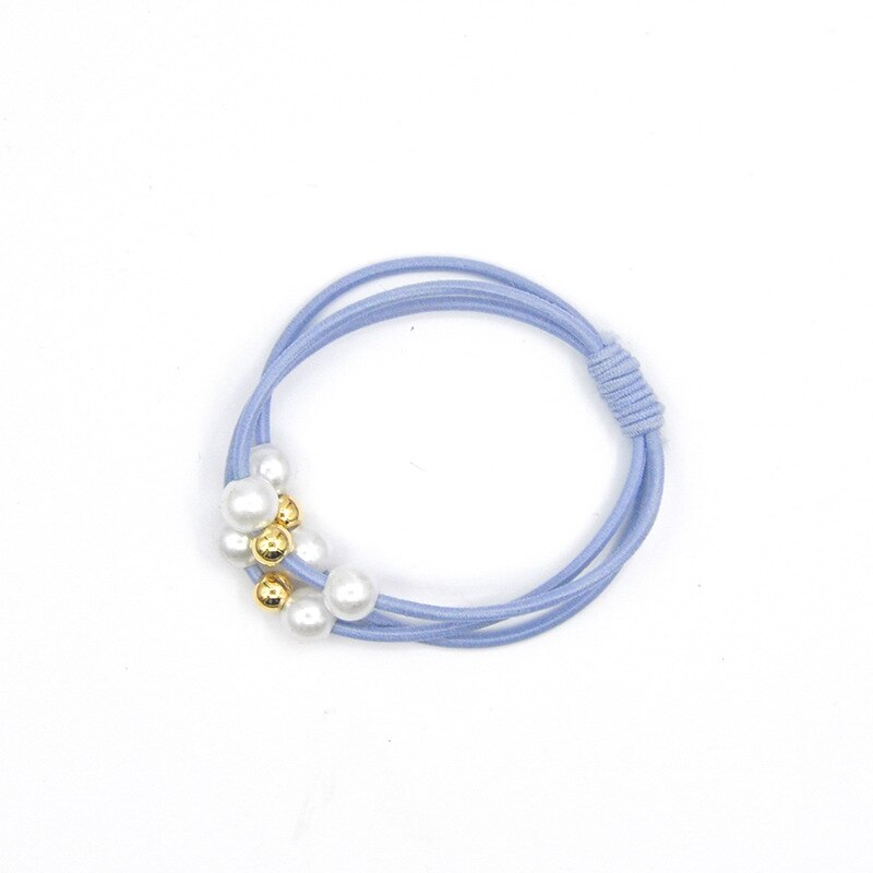 Ensemble de 5 anneaux de perles pour filles, haute élasticité, corde de tête, bandeau en caoutchouc, accessoires de cheveux pour enfants, couvre-chef pour femmes: light Blue