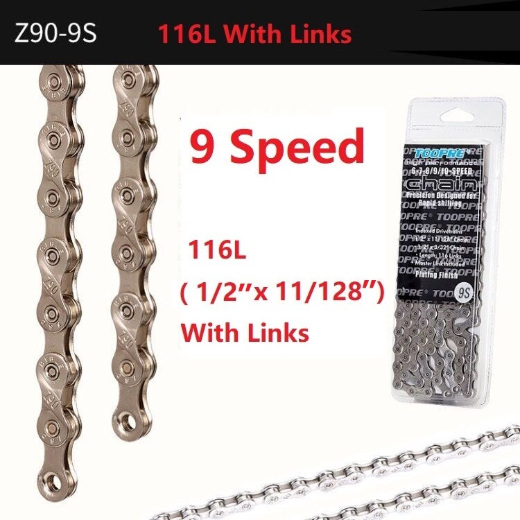 Bicycle Chain 6/7/8/9/10/11 Speed 116 Links MTB Mountain Bike Road Folding Bike Chain Fixed Gear Bicycle Single Speed Chain 114L: 9 Speed