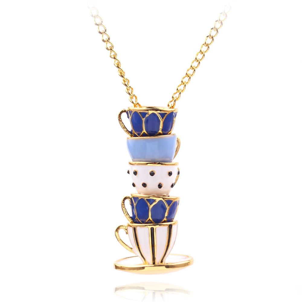 FXM Bohème Teetasse Anhänger Halskette Damen - Handgefertigt Emaille Metall Pullover Kette Schmuck: Xl1779