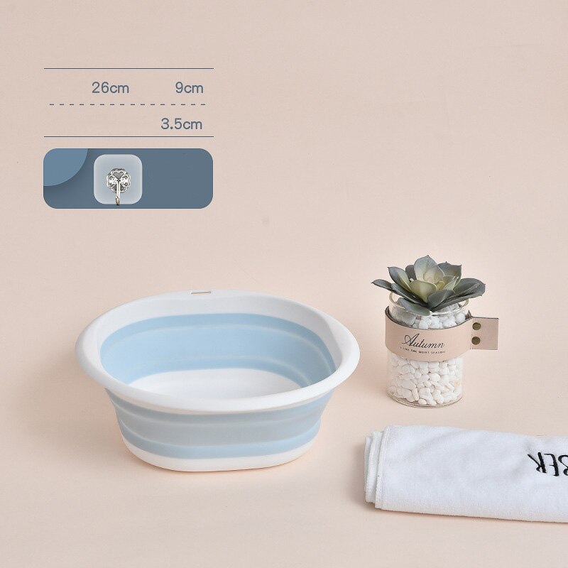 Household Folding Wash Basin Portable Sink Foot Bucket Washbasin Plastic Foldable Foot Basin Travel Outdoor Camp Basins: blue white small