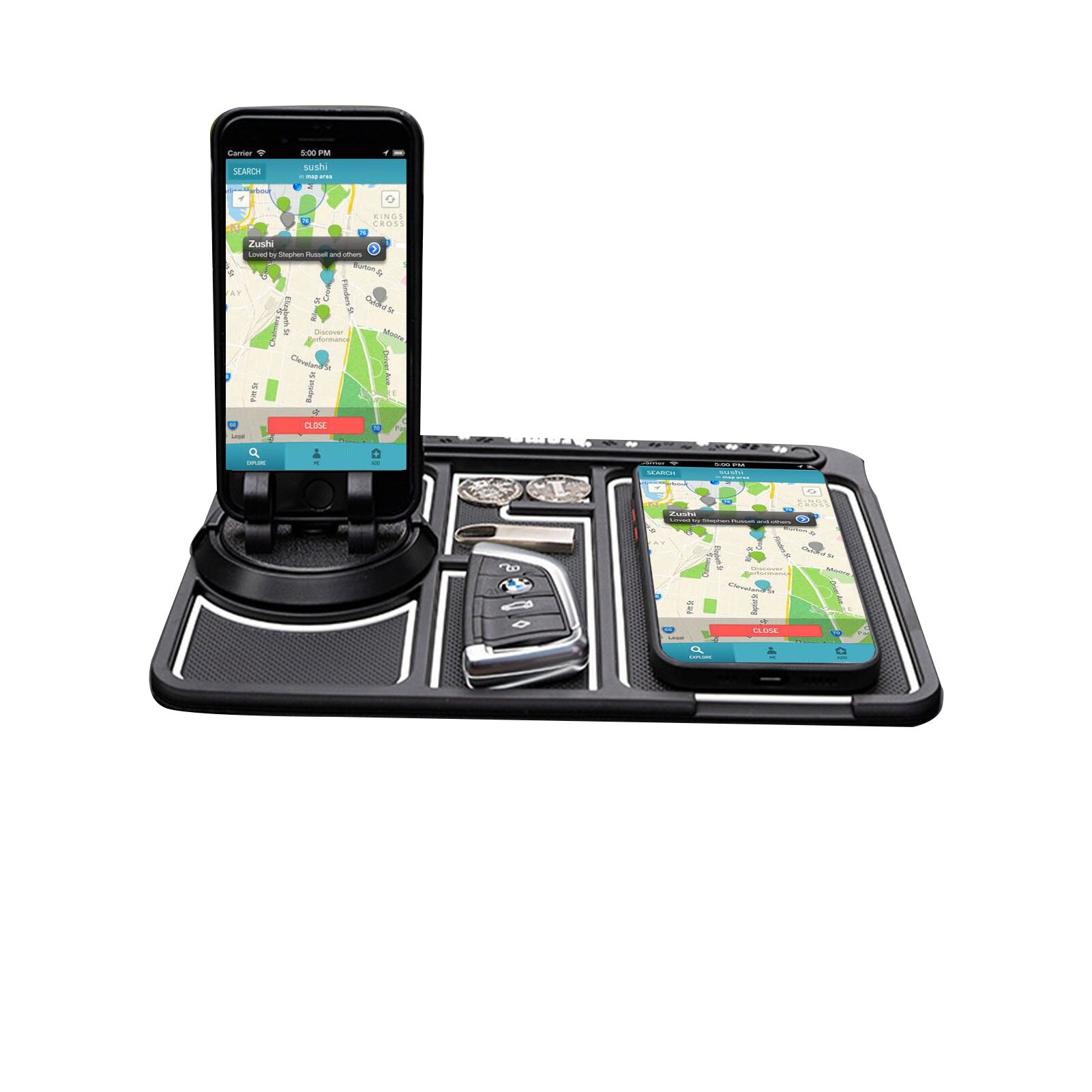 Alfombrilla antideslizante de PVC 4 en 1 para coche, soporte de teléfono de silicona para salpicadero, bandeja organizadora multiusos, accesorio para coche: white