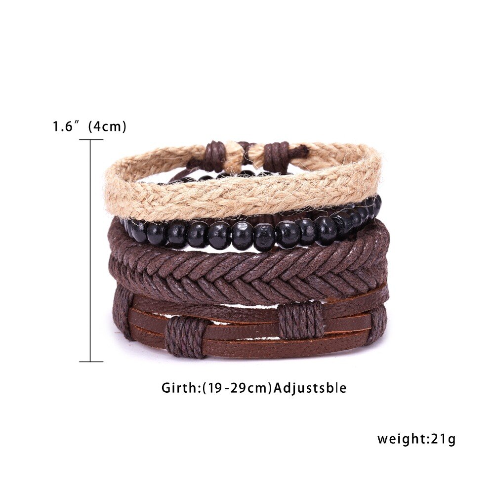 4pcs/set Ethnic Braided Leather Bracelets &amp; Bangles for Women Multilayer Wristband Vintage Handmade Bracelet Men Jewelry