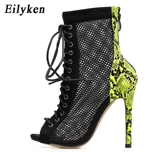 Eilyken Green Serpentine Peep Toe Boot Sandals Women's Ankle Boots Cross-outs Woman Boot Sandals size 41 42: Green / 6