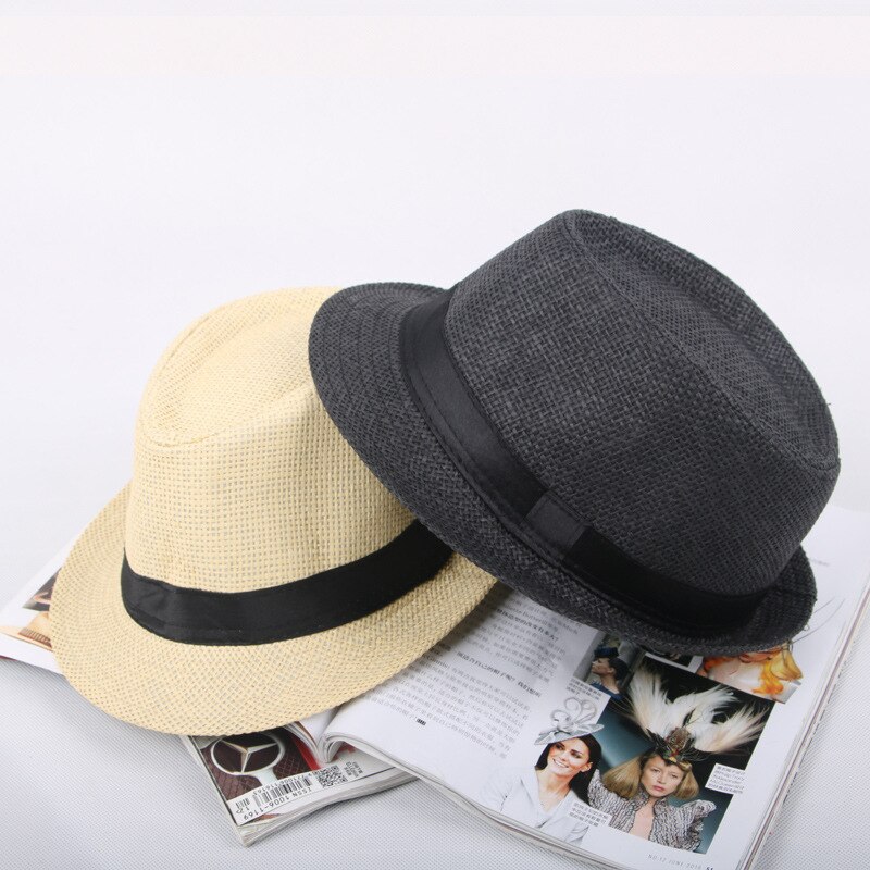 Jazz männer Hut Woven Stroh Sonnenschirm Hut Lässig Hut Gürtel Schnalle Strand Hut Stroh Sonnenhut Weiß Hochzeit Schwarz Gürtel frauen Fedoras Gorro