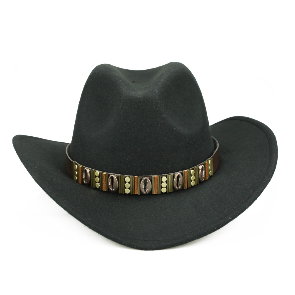 Yy metal bælte cowboy kasketter mænd efterår rytter hat kvinder vinter western cowgirl hatte sombrero cowboy disfraz  fd19054: Sort cowgirl hat