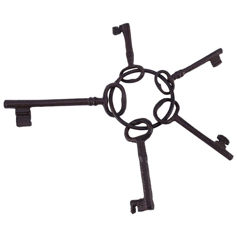 Pirate Treasure Chest Keys Set,Key Ring Antique Style,Rustic Cast Iron Skeleton Key Wall Decor, Costume Prop (5 Keys)