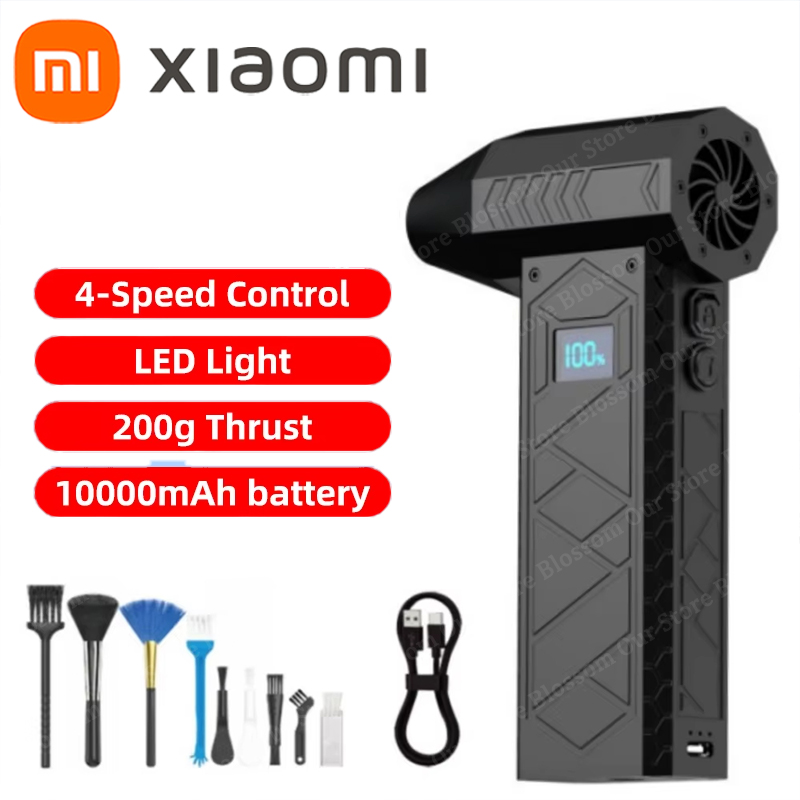 Xiaomi 280000 RPM Mini Turbo Jet Fan Potente soplador de aire Duster Velocidad del viento ajustable Turbo Violento Recargable con luz: Negro