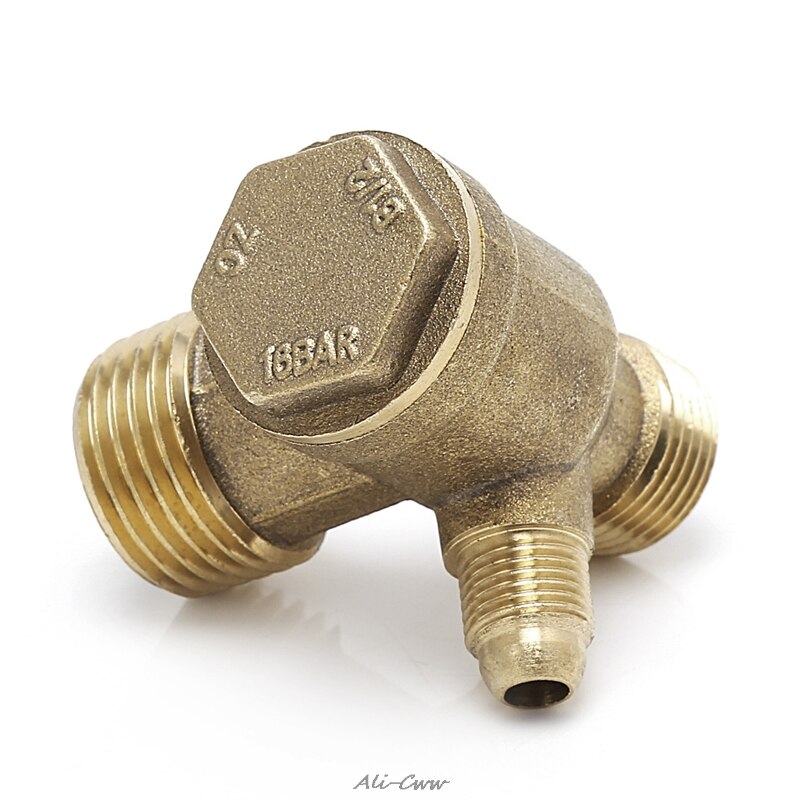 Válvula de retenção compressor de ar, rosca masculina tom dourado de 3 vias