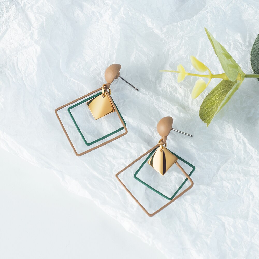X & P Ronde Dangle Koreaanse Oorbellen Voor Vrouwen Geometrische Ronde Hart Gouden Oorbel Bruiloft Oorbellen sieraden: Green 6