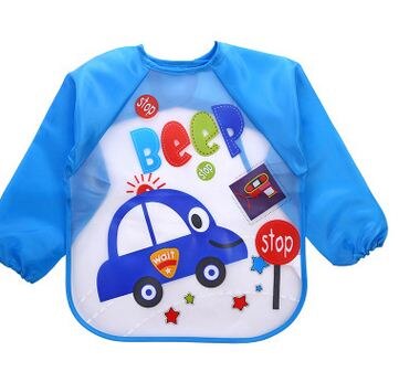 Leuke Cartoon Slabbers Lange Mouw Art Schort Dier Kiel Kinderen Bib Burp Kleding Zachte Voeden Eet Peuter Waterdichte Baberos: 7 blue car