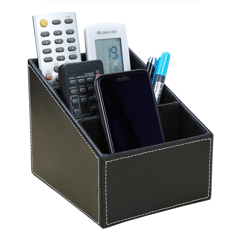 Office Accessories PU Leather Pen Holder Storage Box Stationery Desk Organizer Black Pencil cup remote control holder