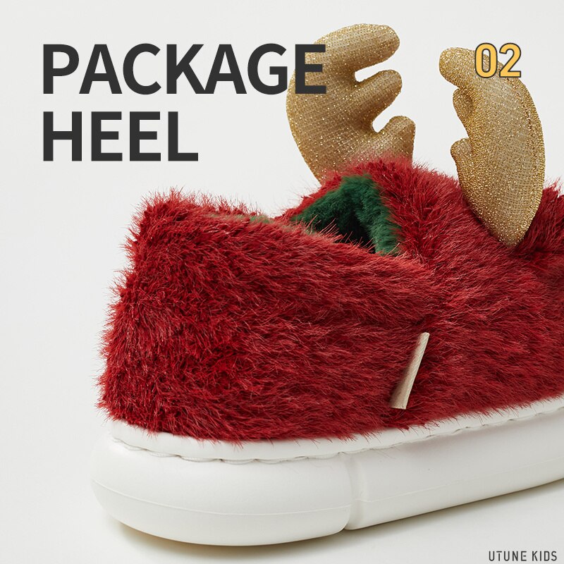 UTUNE Dzieci łoś Popatrz boże narodzenie zimowe dziecięce klapki futrzane klapki z motywem kreskówkowym 3 dziewczęce śliczne kapcie domowe EVA chłopcy śmieszne buty wewnętrzne