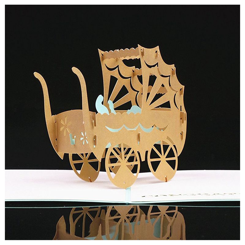 3D bébé en landau carte Pop up carte d'anniversaire bébé à la main Kirigami papier Art blanc 3D carte de voeux (bébé garçon)