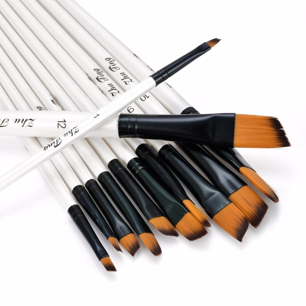 12pcs Paint Brushes Set Artist Paint Brushes Set Acrylic Oil Watercolour Painting Art Craft For Painting Exercises Painting Exam: Oblique