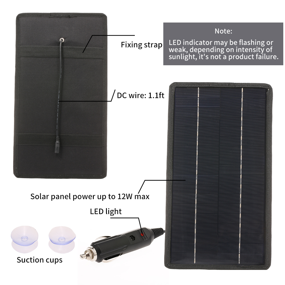 12V Solar Car Battery Charger Portable Monocrystalline Silicon Solar Power Panel Backup Trickle Charging For Motorcycle Boat