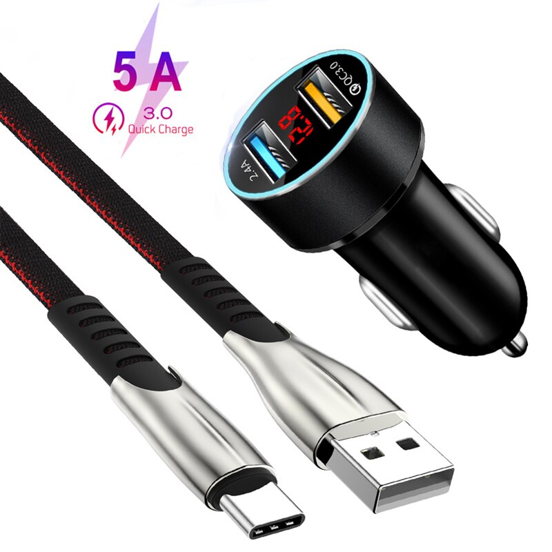 QC 3,0 cargador de coche tipo C USB Cable de datos de carga súper rápida para Xiaomi 9 10 Pro Note 10 lite Redmi 8 8A 9 9A 9C cargador de coche