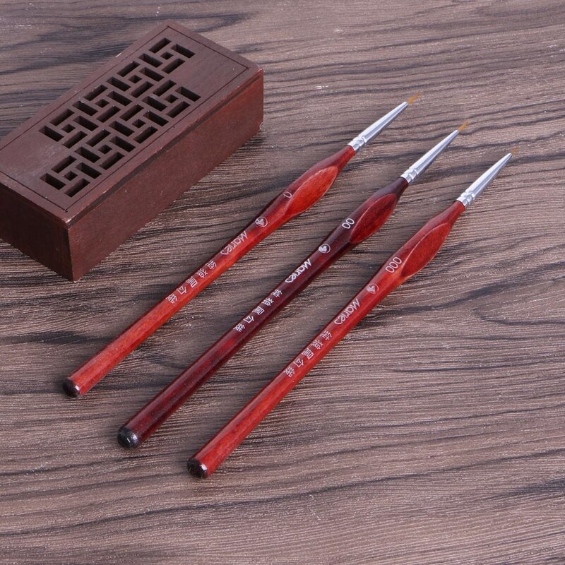 Set De 3 Pinceaux Miniatures Poils De Loup – Tailles 0, 00, 000 – Pour Peinture Fine Et Détails – Longueur 18,5 Cm
