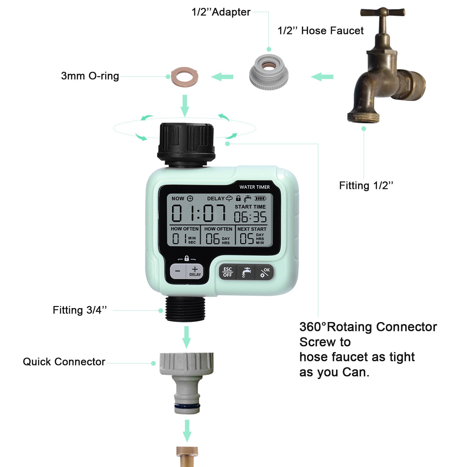 Watering Timer Automatic Irrigator Controller Home Garden Delayed Watering Automatic Drip Irrigation System IPX5 Waterproof