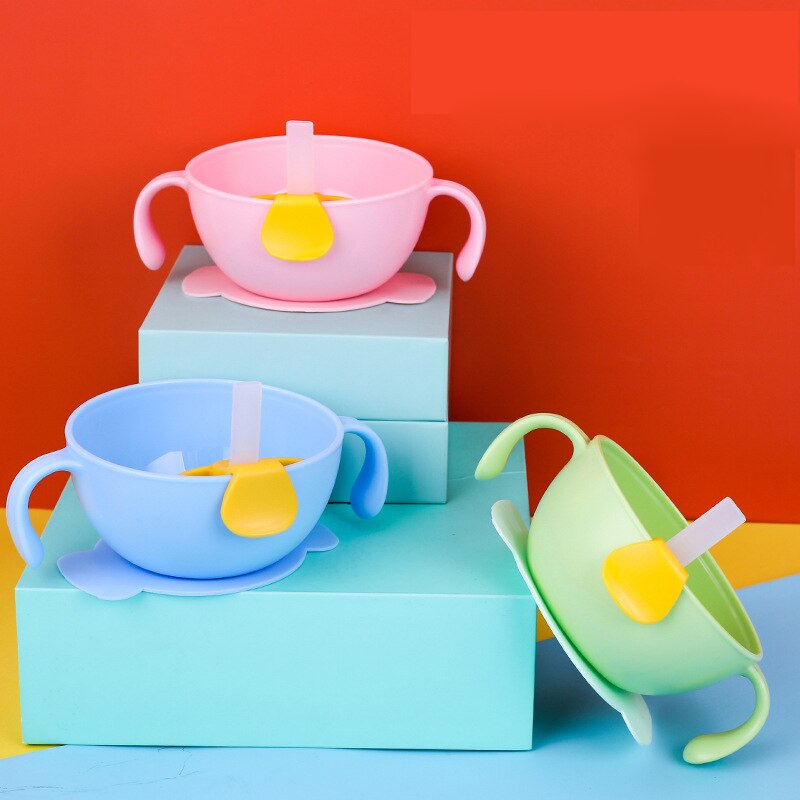 1 ensemble de bol à paille pour bébé, bol à soupe pour bébé avec ventouse, vaisselle d&#39;entraînement anti-chute et anti-brûlure pour enfants